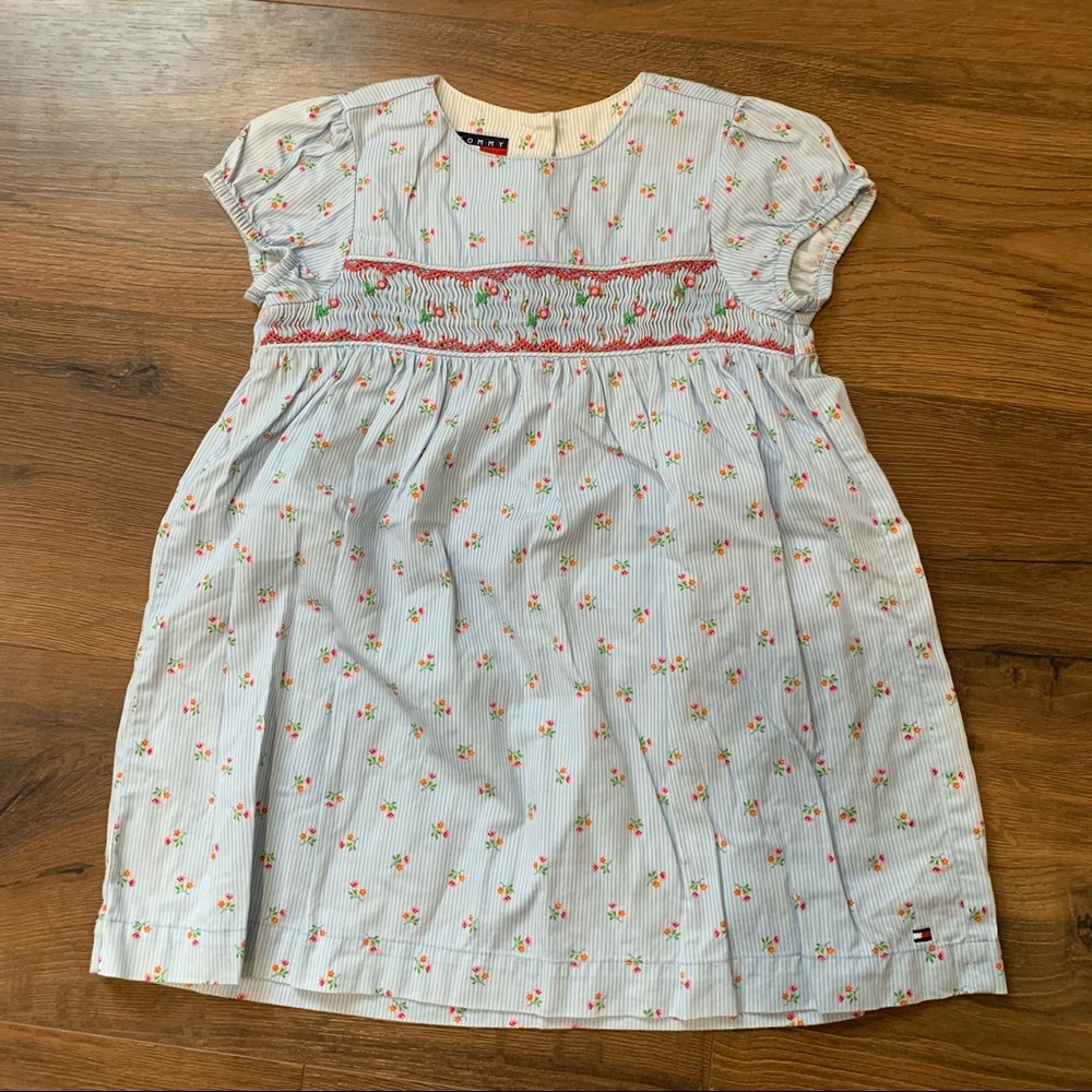 Vintage floral pinstripe smocked waist dress